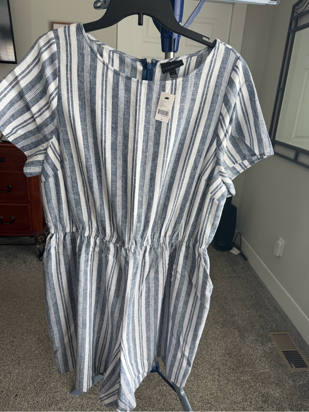 Lane Bryant Blue and White Striped Short Sleeve Jumpsuit Romper